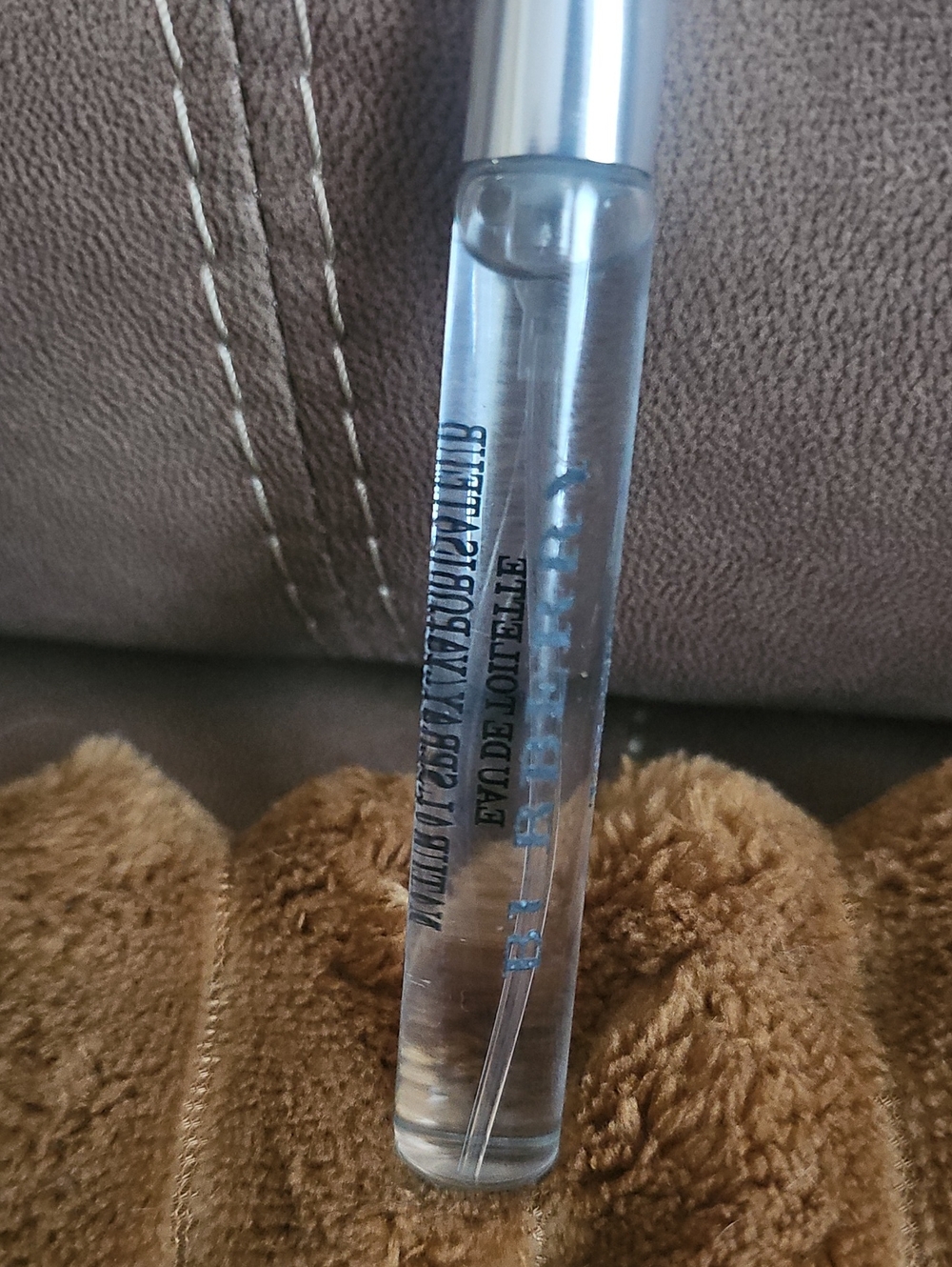 Burberry clear glass travel  fragrance vial with silver cap